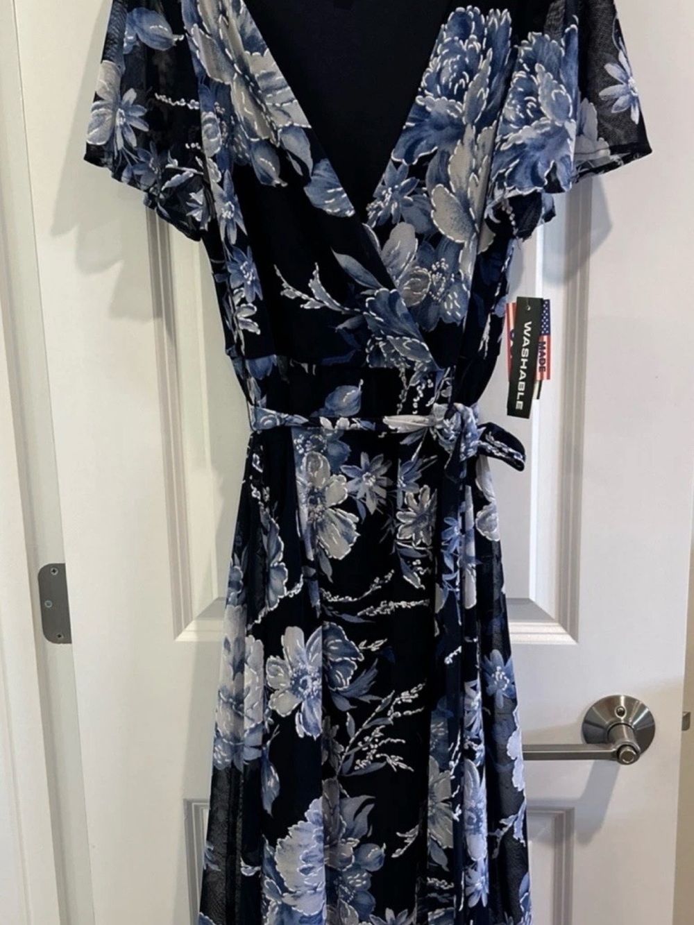 R&M Richards Women’s Navy/Royal Blue Lined Dress Floral Print Size 4P New W/Tags